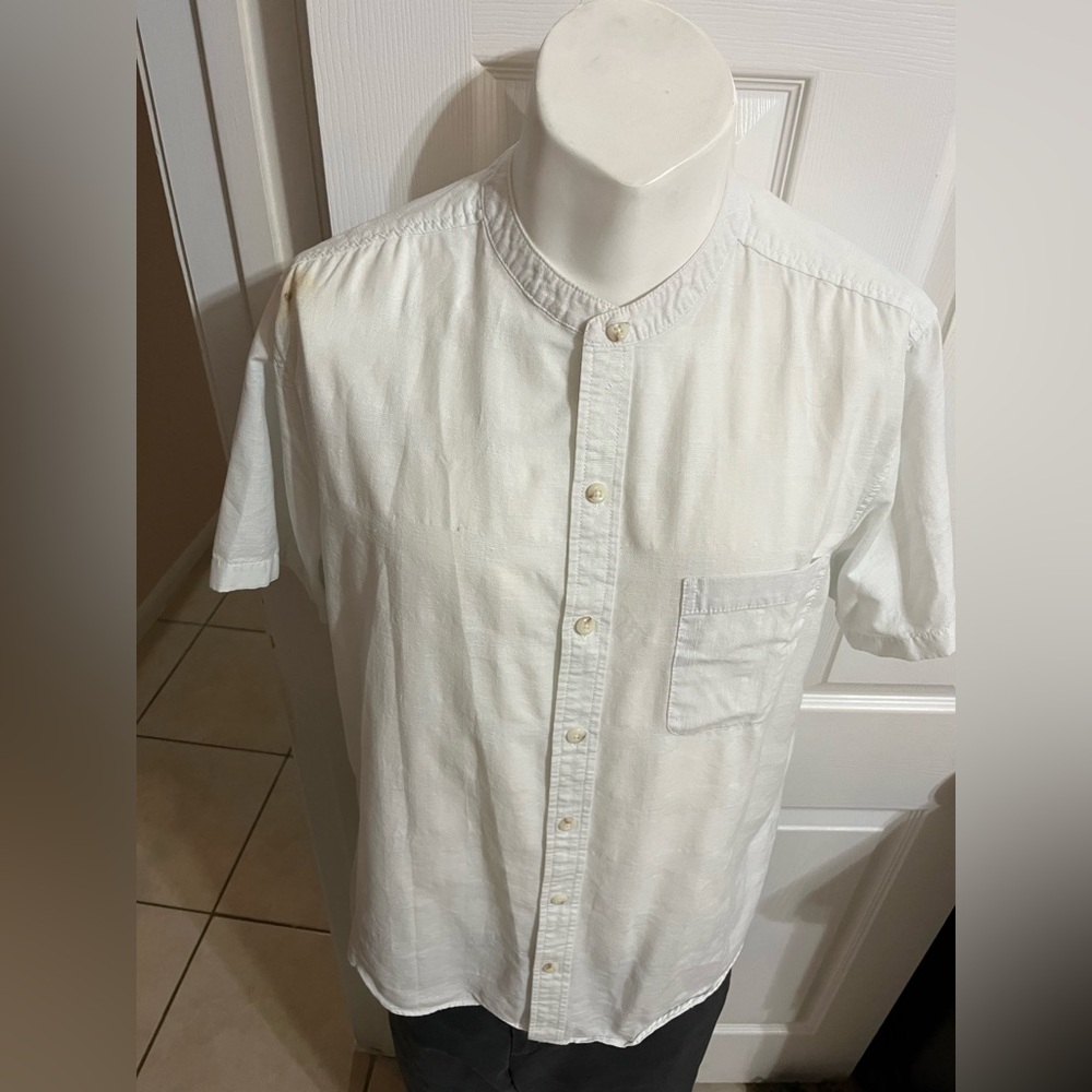 Men's Classic White Mandarin Collar Shirt Caribbean (28)